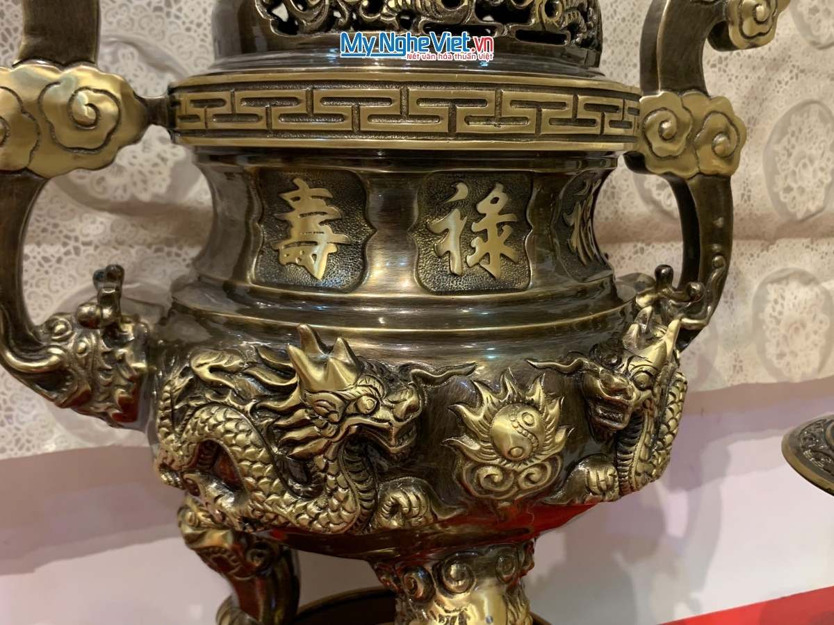 Bộ Đồ Thờ cúng Ngũ sự Đồng Cạo màu Cao Cấp Mới Đỉnh cao 55cm