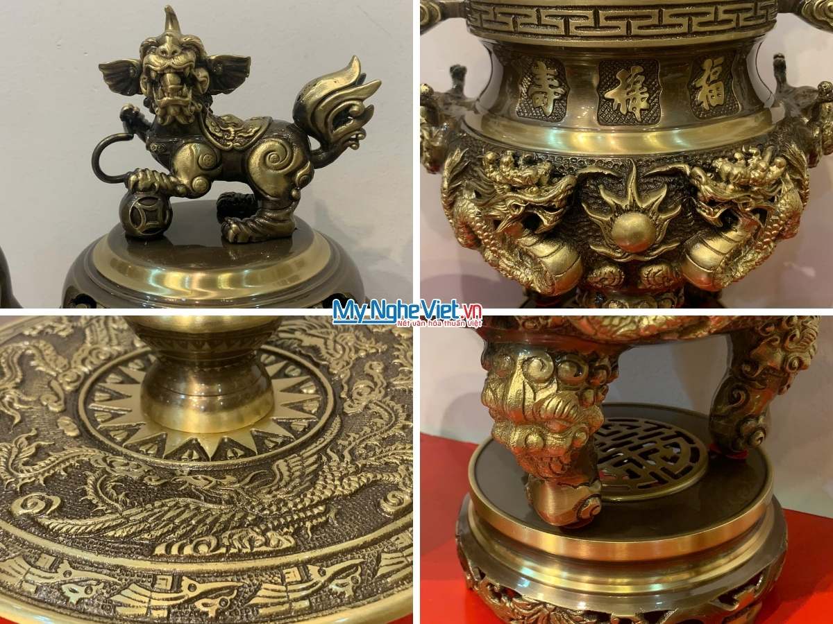 Bộ Tam Sự Bằng Đồng Cạo màu Chạm Rồng Phụng MNV-DD18/40 cao mau