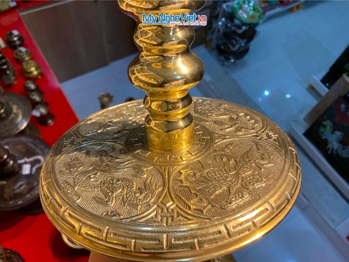 Bộ tam sự vàng bóng Đỉnh vuông H45cm