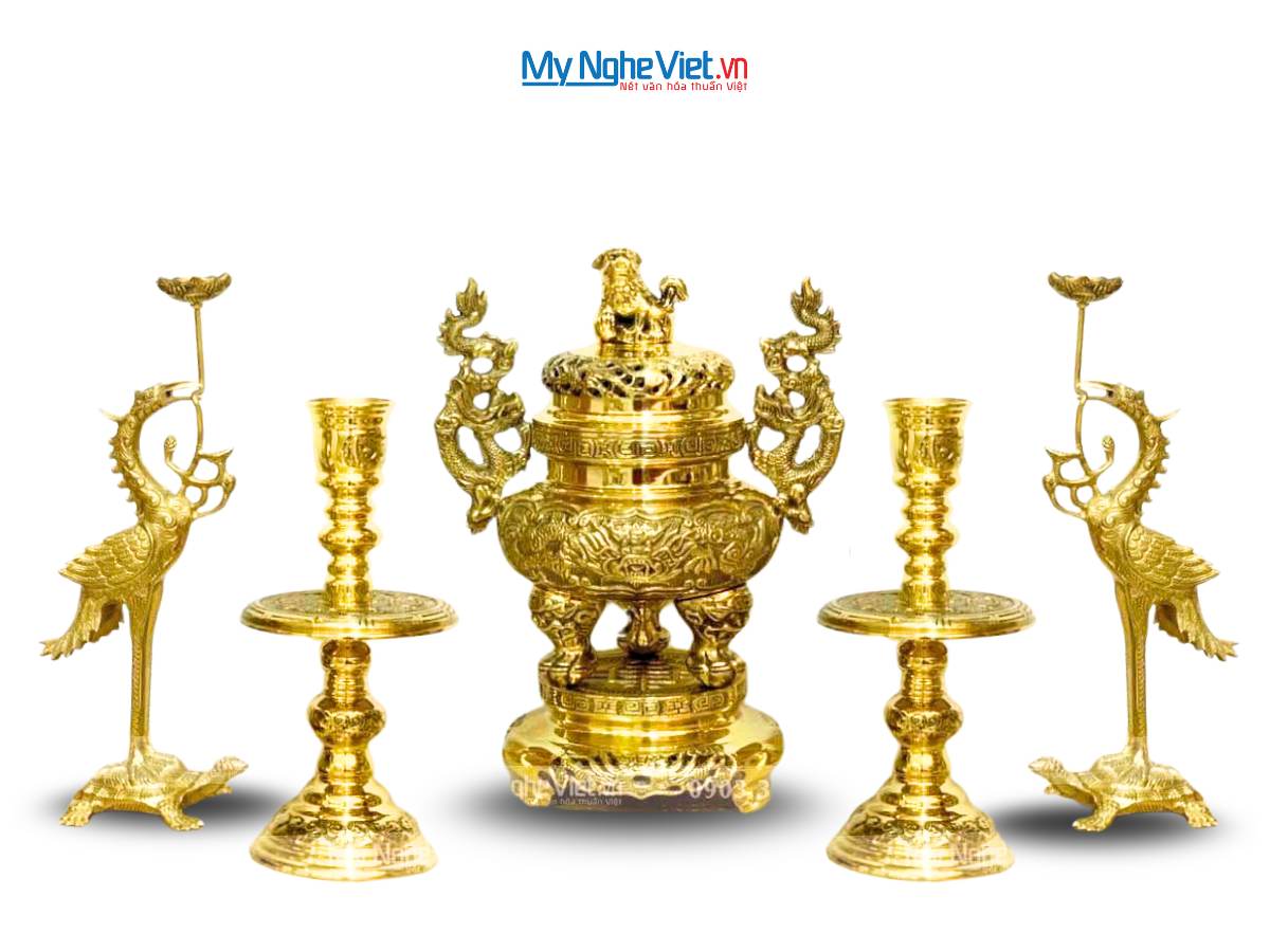 Bộ ngũ sự đồng vàng đỉnh 40cm MNV-DD21