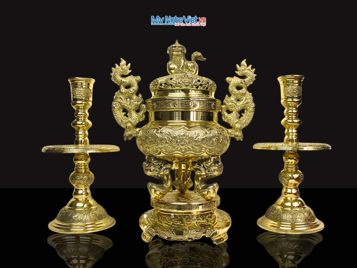 Bộ Tam Sự vàng vàng bóng H40cm MNV- DD19