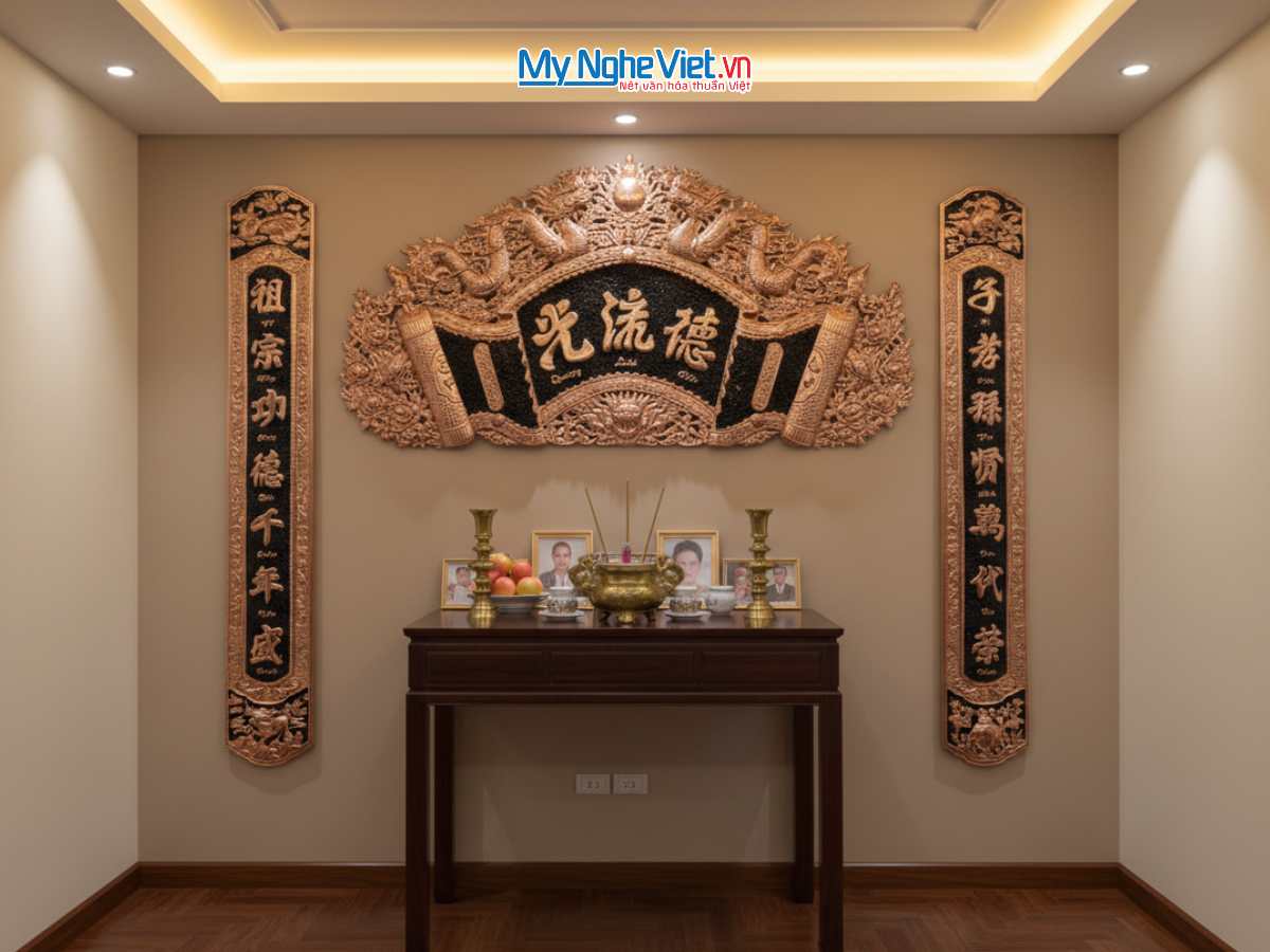 Hoành phi câu đối đồng - Cuốn thư câu đối mẫu 1