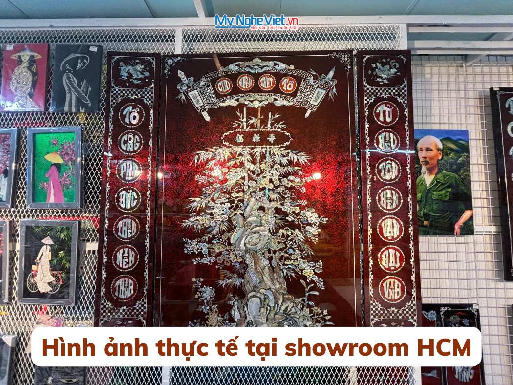 Bộ liễn Cửu Huyền Thất Tổ cẩn xà cừ nền ấm cao cấp 126x126cm SMA195/126.1